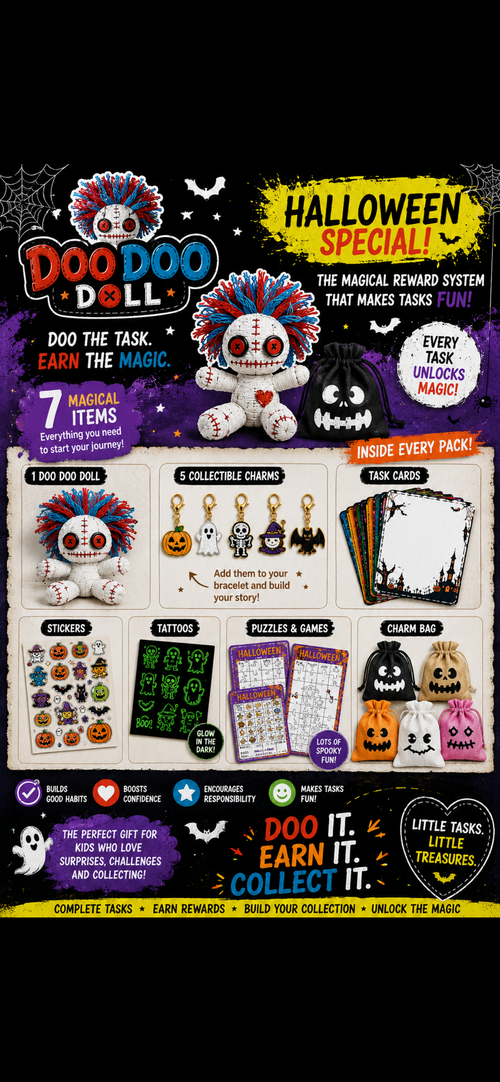 Doo Doo Doll logo - Give tasks. Earn charms. Collect the magic.